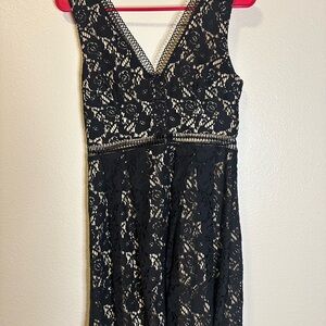 Miami Black Lace Floral Midi Dress